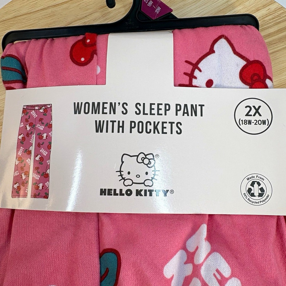 Hello Kitty Women's Pull-On Sleep Pants w/ Pockets Pink Graphic Print 2X Plus